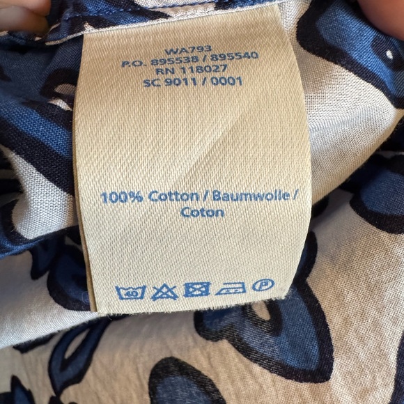 Blue Floral Tunic Orange Trim Light Weight 100% Cotton US Size 4 Beach Cover Up - Picture 12 of 15